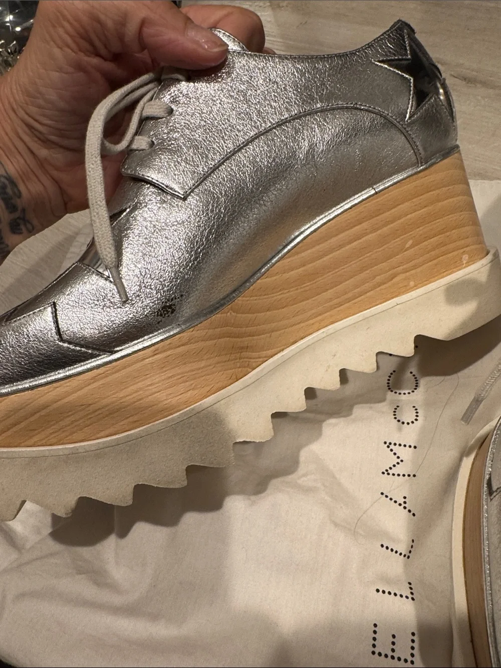 Stella McCartney Silver Metallic Star Lace-Up Shoes
